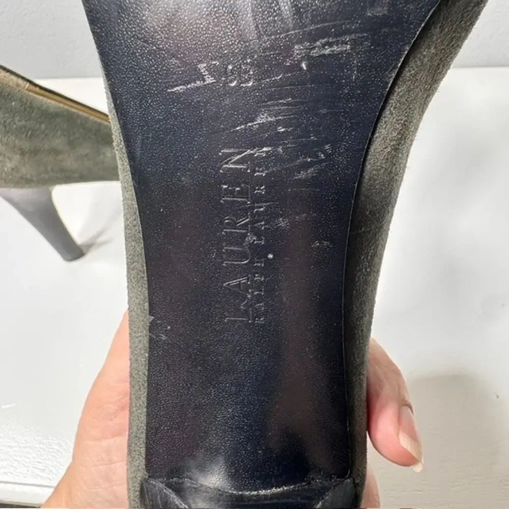 Lauren Ralph Lauren Suede Pumps Womens Size 9B Olive Green Round Toe Heels